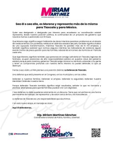 Miriam Martínez critica continuidad de Morena y plantea “la defensa de Tlaxcala”